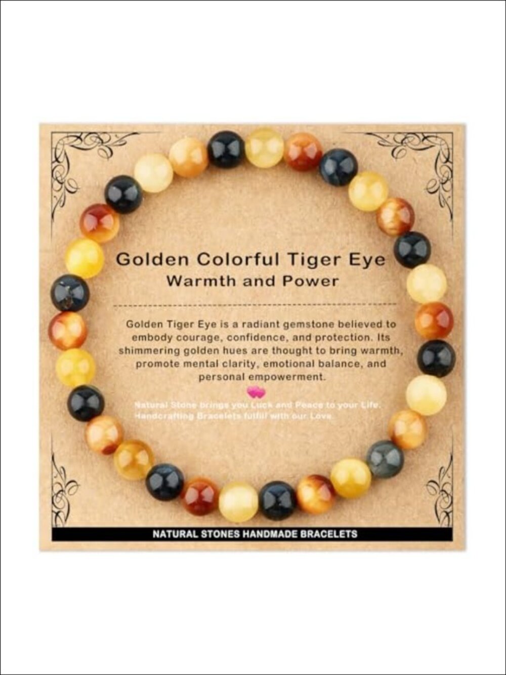 Handmade Natural Golden Tiger Eye Gemstone Bracelet, Stretch Beaded, Healing